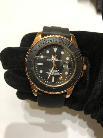 Men’s Luxury Sports Watch – Black Dial, Rubber Strap, Waterproof Quartz with Date Rolex