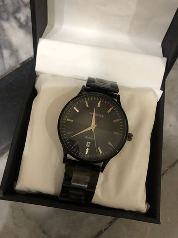 "VESTICH Men’s Quartz Wrist Watch Stainless Steel Band Black Dial with Date Display"