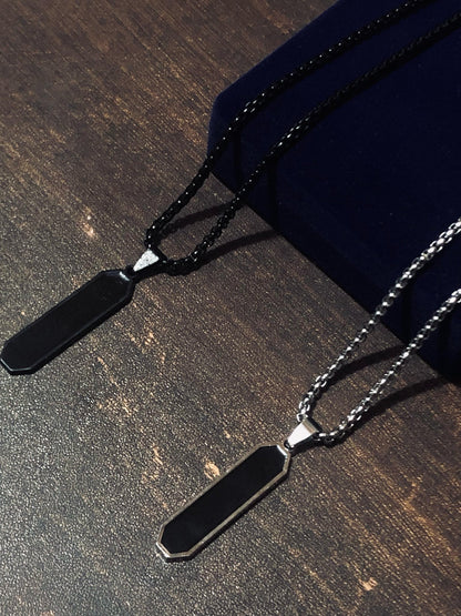 Bar pendant with black stone locket chain for boys men with a stylish ring (SET OF 2)