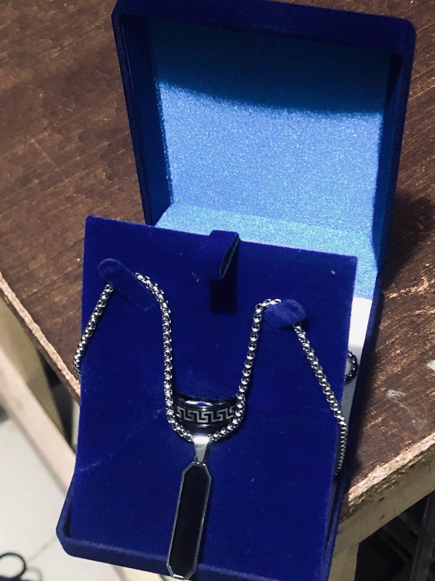 Bar pendant with black stone locket chain for boys men with a stylish ring (SET OF 2)